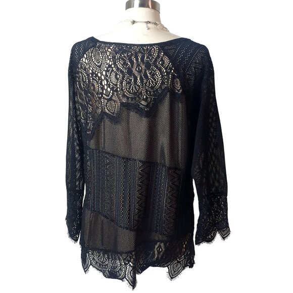 Lane Bryant Womens Plus 18/20 Tunic  Black Sheer Lace Long Sleeve Elegant - Picture 3 of 6